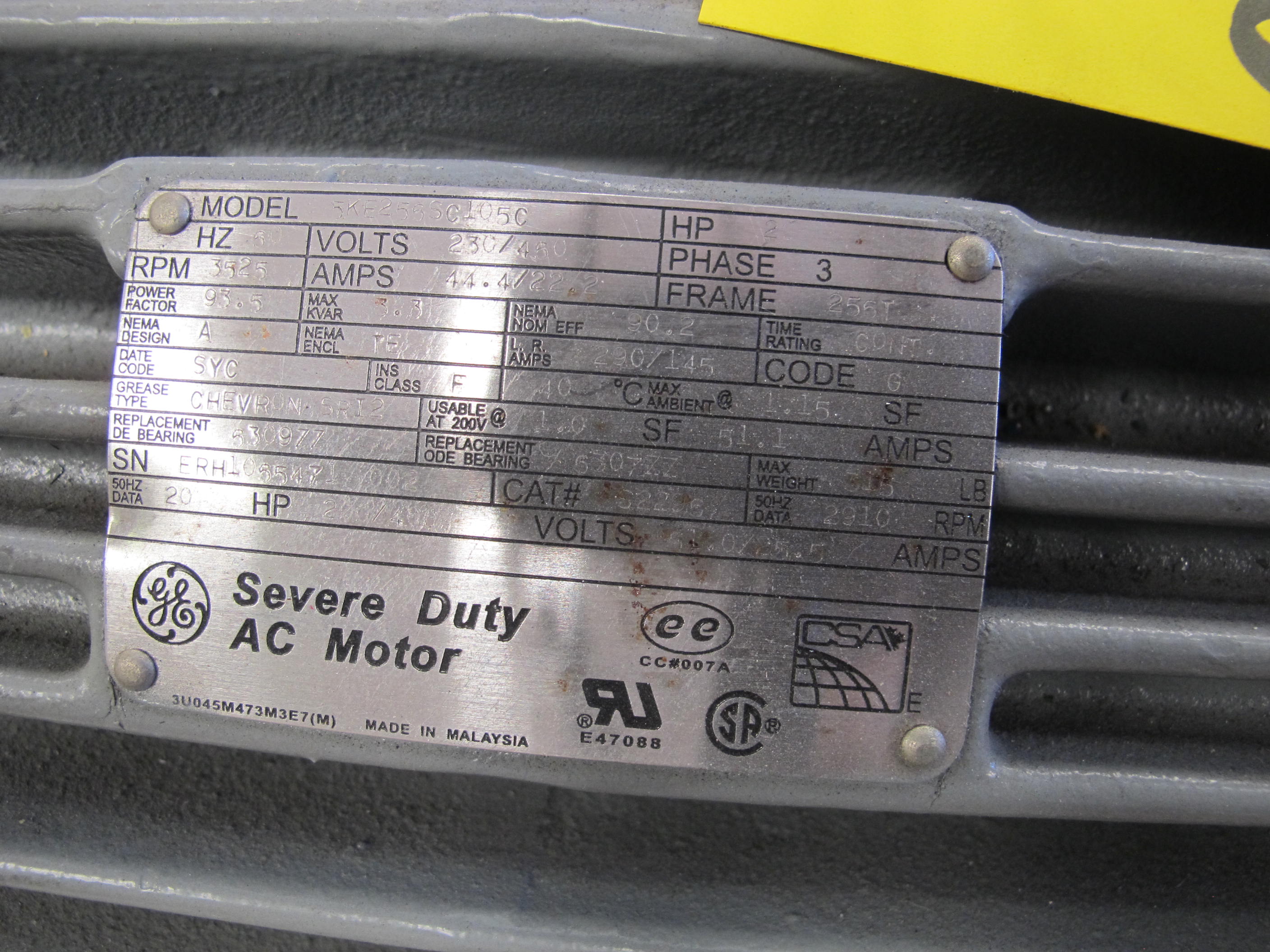MOTOR, ELECTRIC TYPE, 8.7 HORSEPOWER, 460VAC ELEC RATING, 1725 RPM, INSULATION CLASS F, 215TD FRAME, 12.3 AMPS, TEFC, CAST IRON FRAME ENCLOSURE, CONTINUOUS DUTY, 1.15 SERVICE FACTOR, 1-3/8" SHAFT. DYNAMIC SOLUTIONS DRAWING SON43300540 REV H. SEE ATTACHMENT IN SERVICE FOR OBJECTS FOR: 1/8" THICK NEOPRENE GASKETS - JUNCTION BOX TO FRAME, JUNCTION BOX CENTER. ADD A NEOPRENE SLINGER A, PART # SON43300540 (MOD 1) (W-44) LOADING & HANDLING FEE $15-